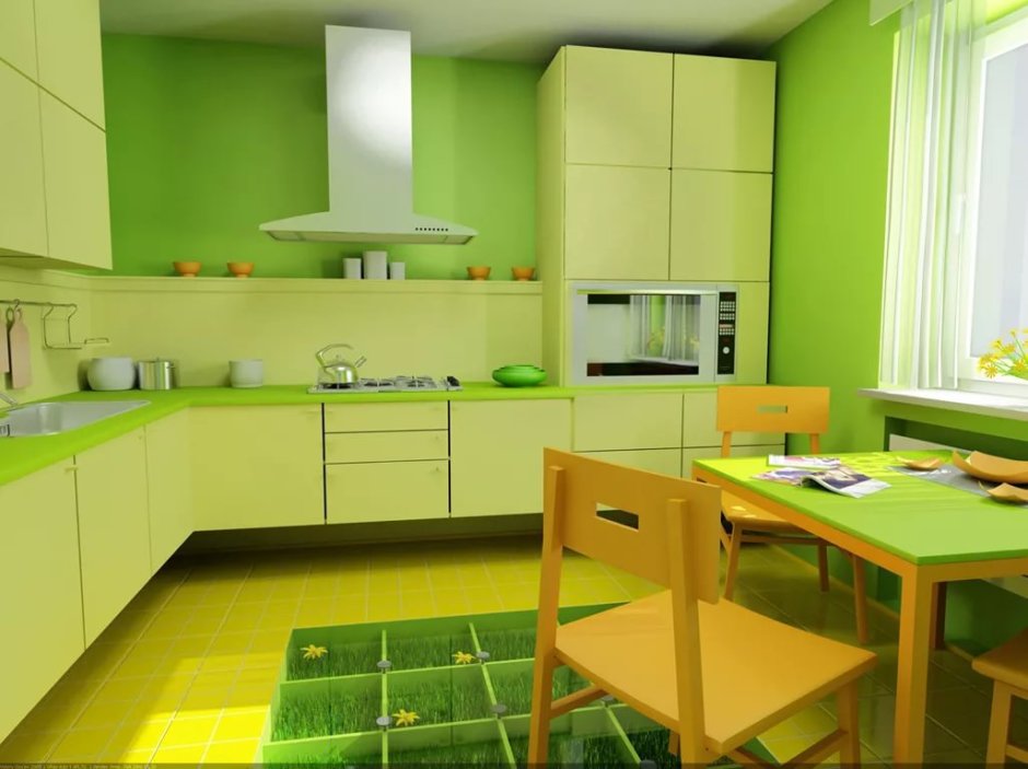 Кухонный гарнитур зеленого цвета