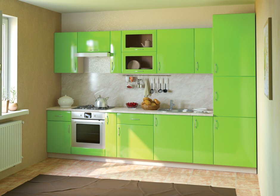 Зеленая глянцевая кухня