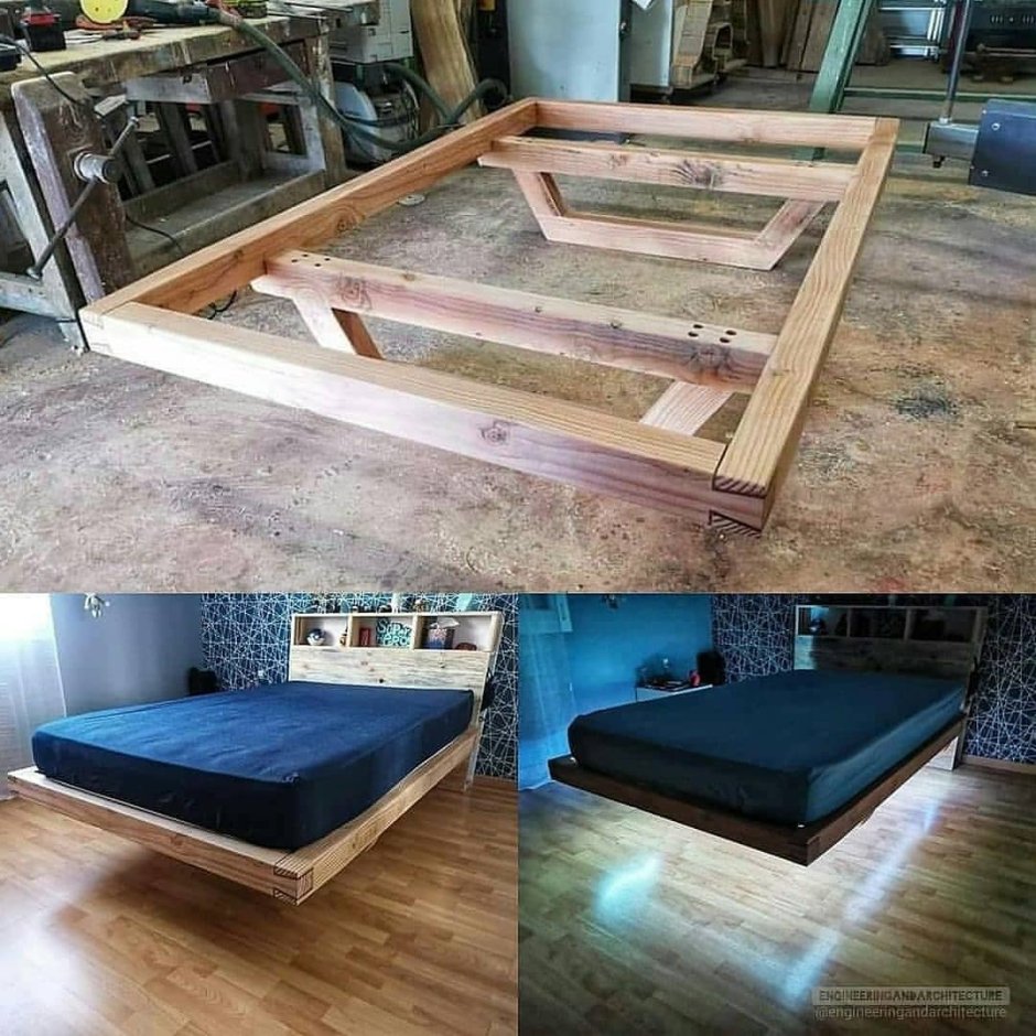 Парящая кровать с подсветкой из поддонов
