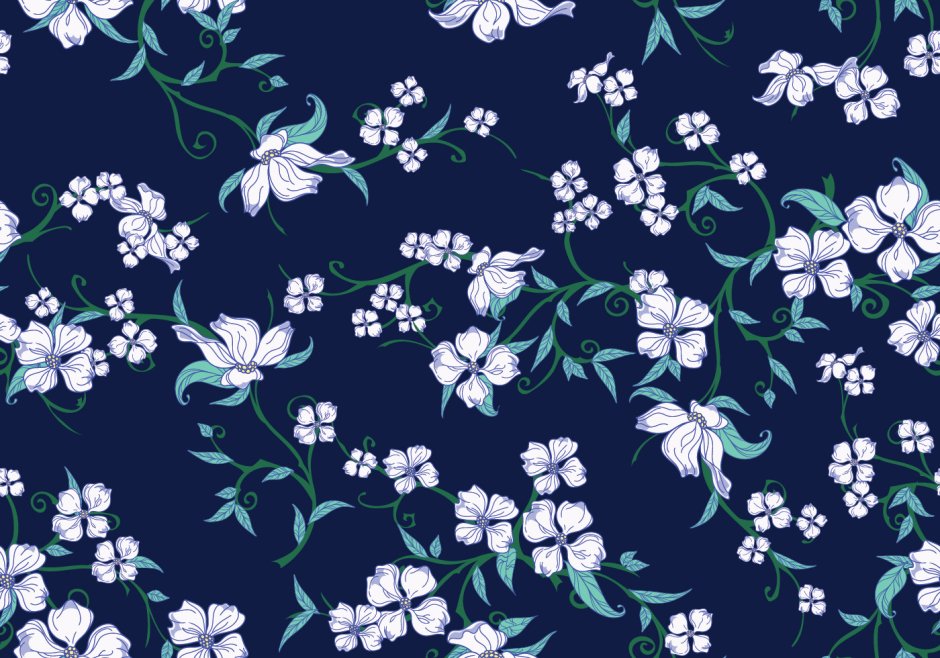 Принт цветы на синем фоне