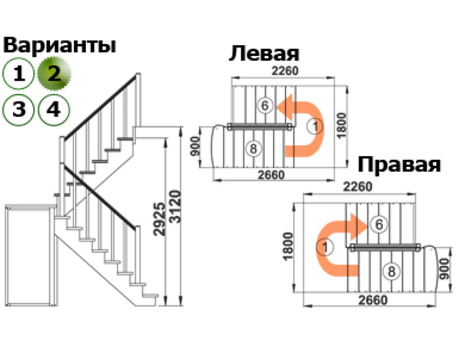 Лестница к-004м 1 п с подступенками сосна 7 уп
