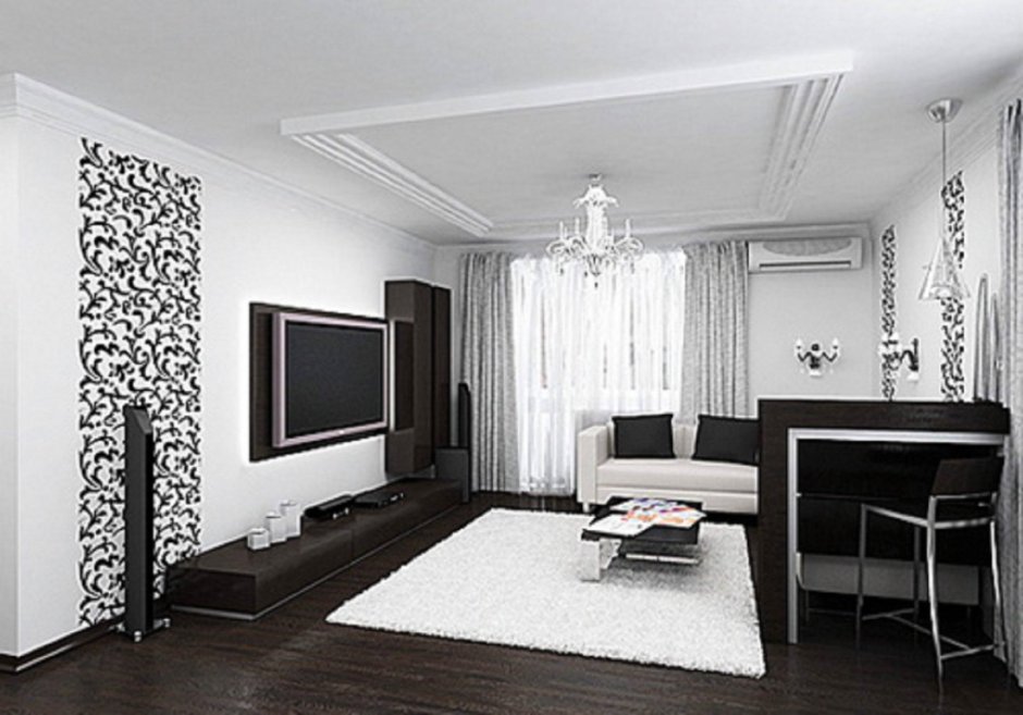 Интерьер гостиной в черно-белом цвете