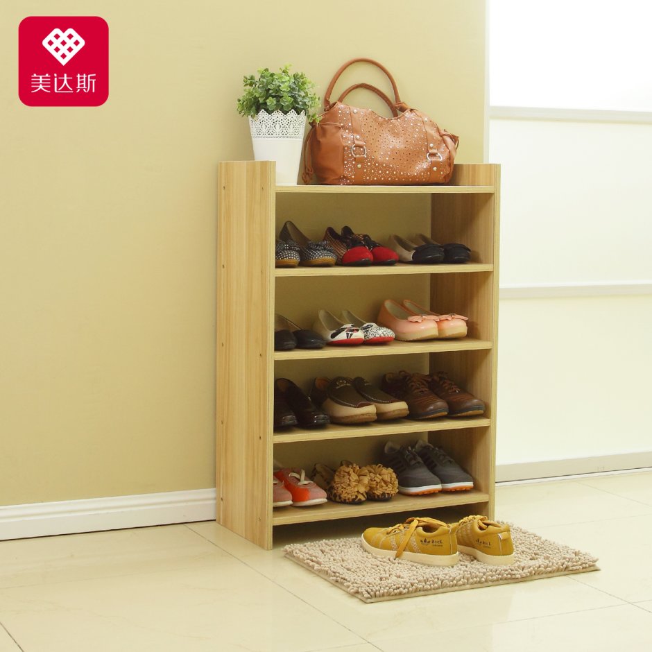 Honey-can-do Sho-01384 Stainless Steel and Wooden 4-Tier Storage Shelf, Silver and Brown