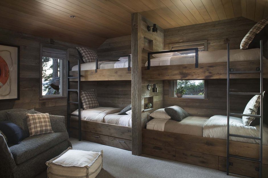 Двухэтажная кровать деревянная с ящиками
