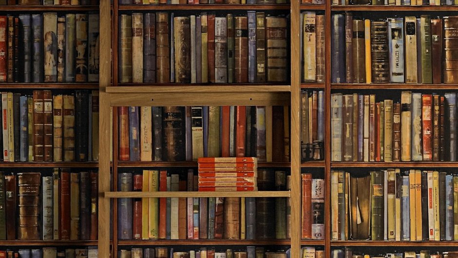 Винтажные полки с книгами