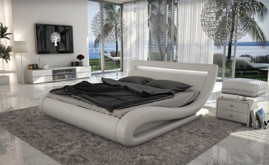 Кровать Modern Eco-Leather Queen Bed with curves