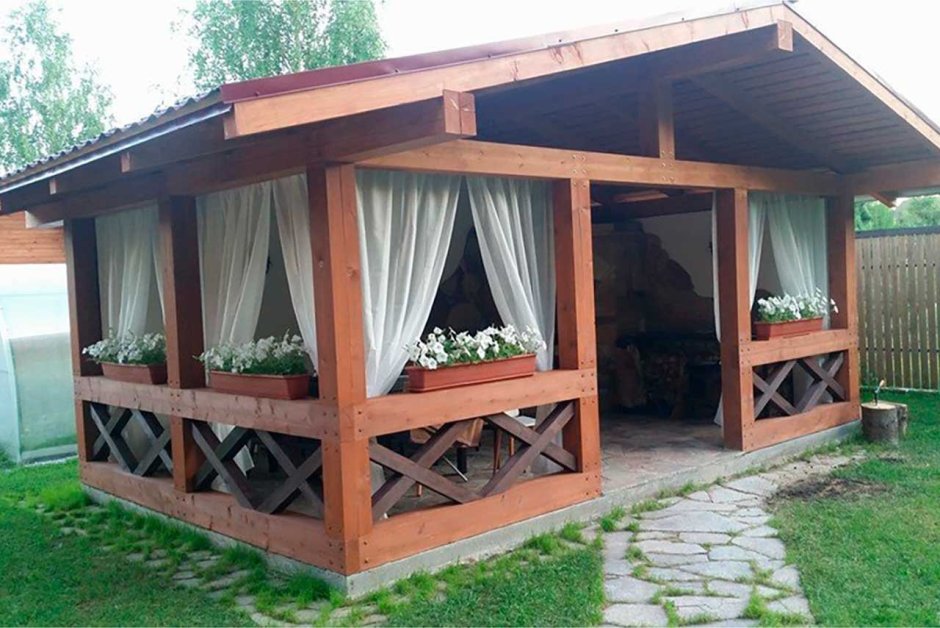 Каркасная беседка с террасой