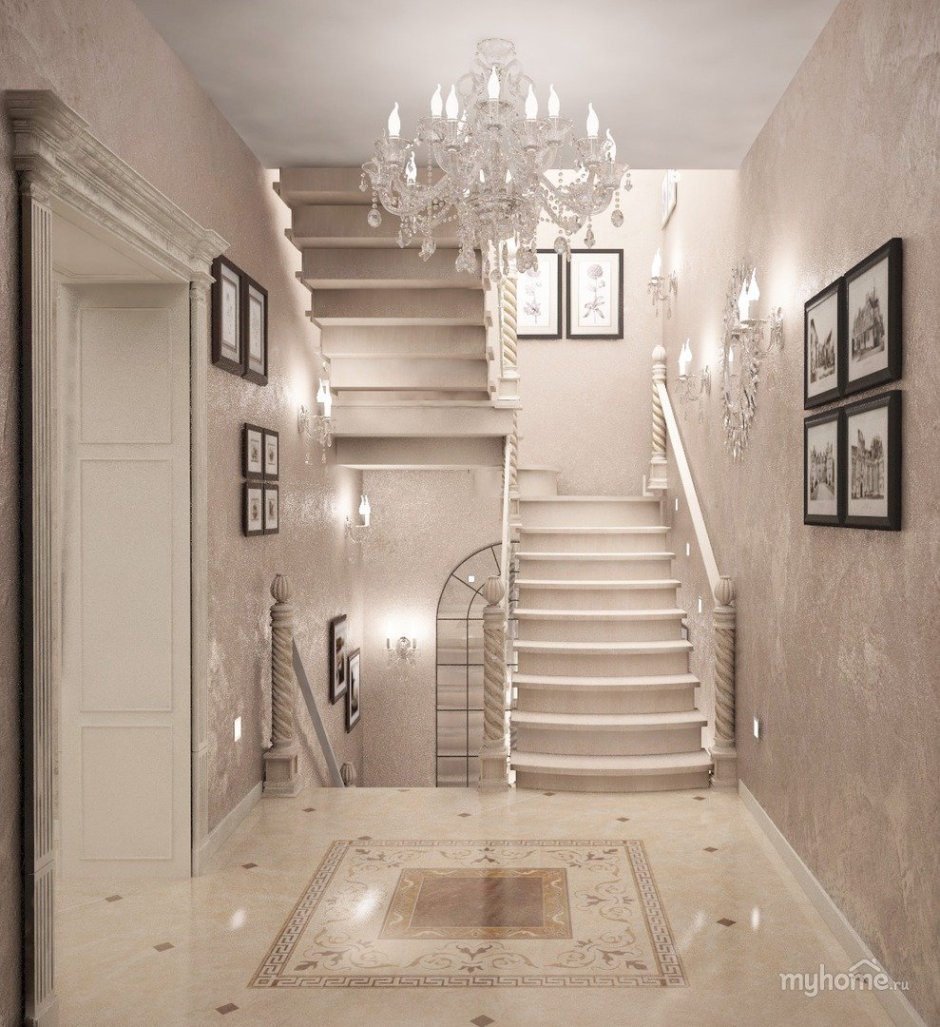 Интерьер лестницы в частном доме