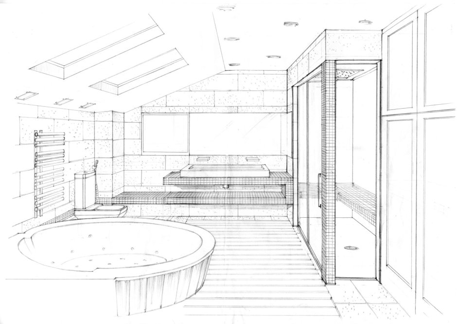 Линейный рисунок интерьера