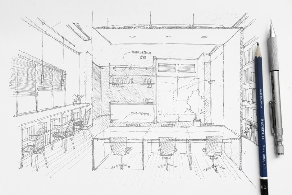 Интерьер офиса скетч