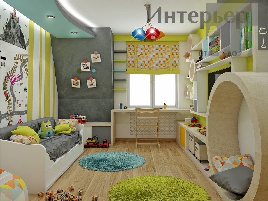 Квадратная детская комната для мальчика