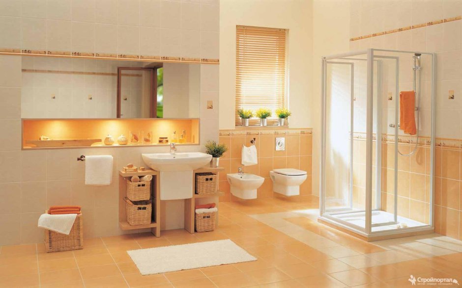 Итальянская розовая плитка для ванной