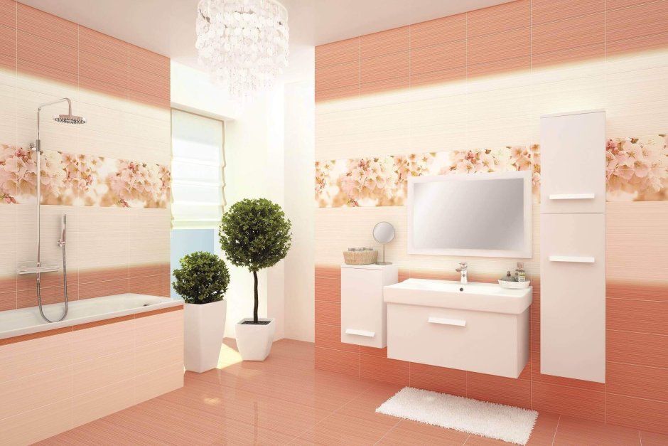Персиковая плитка для ванной