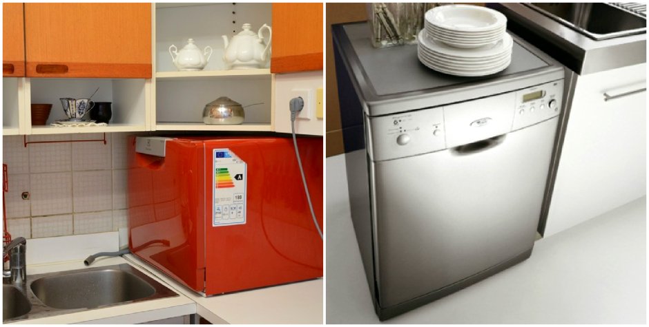 Отдельностоящая посудомоечная машина в маленькой кухне