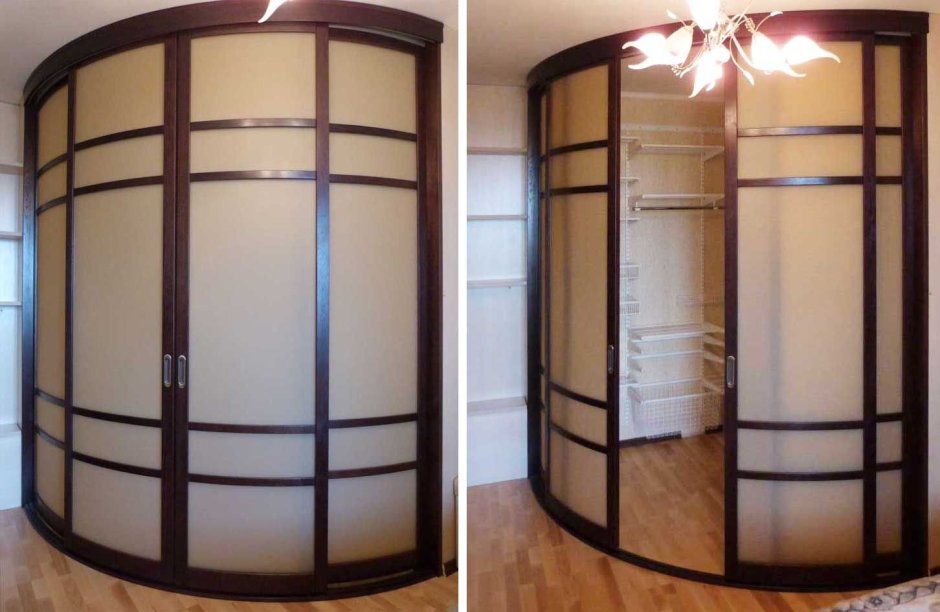 Радиусные раздвижные двери для гардеробной