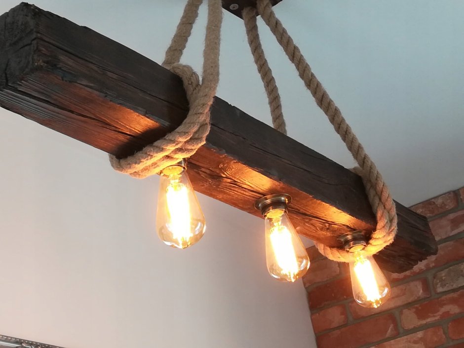 Wood Beam Chandelier with Vintage Style Edison Bulbs