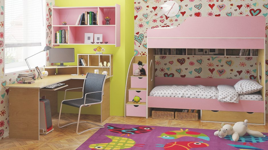 Детский стол угловой для двух девочек