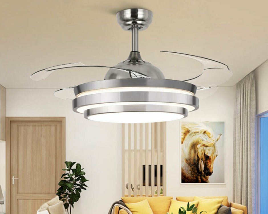 36" Retractable Ceiling Fan with led Light & Remote, CCT Dimmable, French Gold