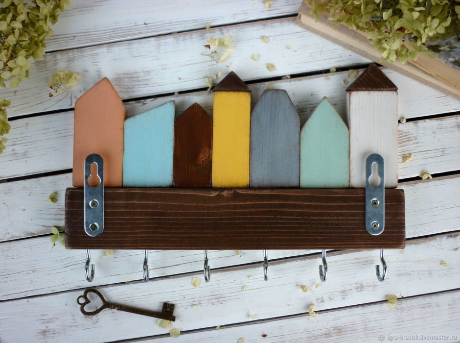 Wood Key Hanger Entryway Organizer Mosaic кey Hook Key