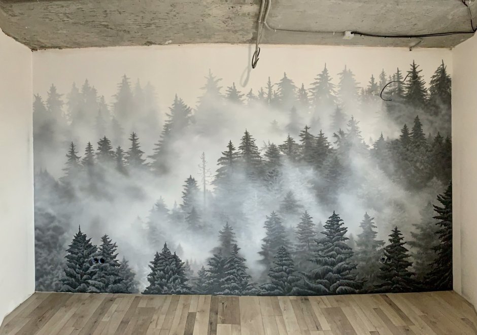 Роспись стен в интерьере лес