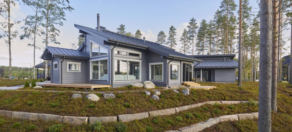 Финский дом Модерн с односкатной крышей