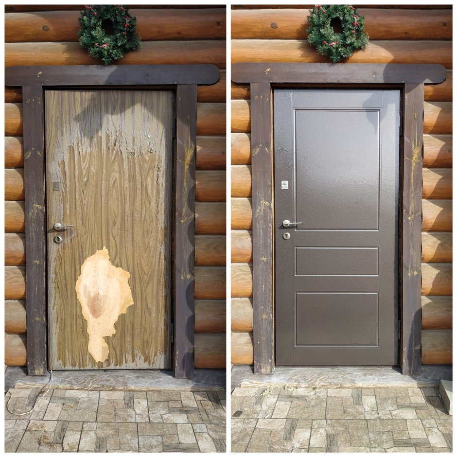 Металлическая дверь в деревянном доме