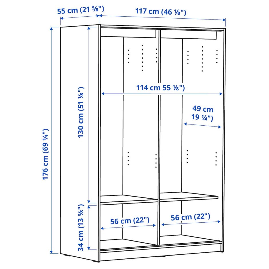 Раккестад гардероб с раздвижными дверями, черно-коричневый117x176 см