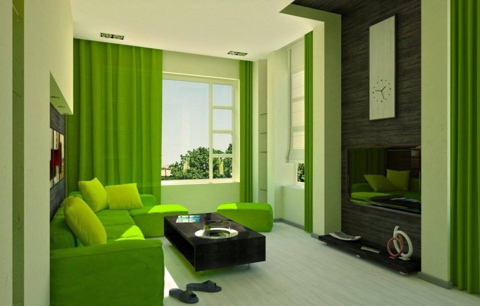 Классическая гостиная в зеленых тонах