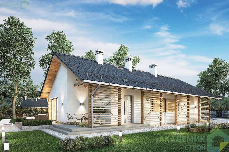 Дома с двускатной крышей и террасой