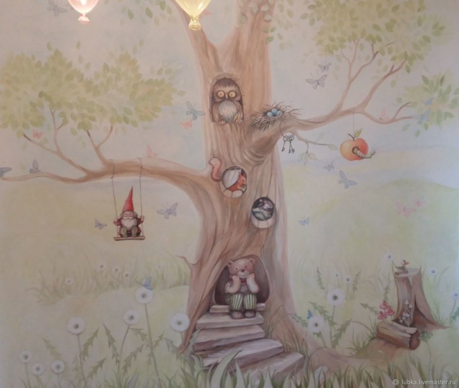 Роспись стены дерево в детской