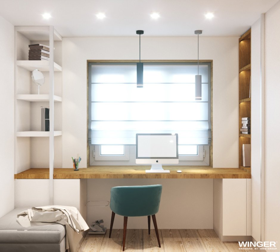 Письменный стол со стеллажом у окна