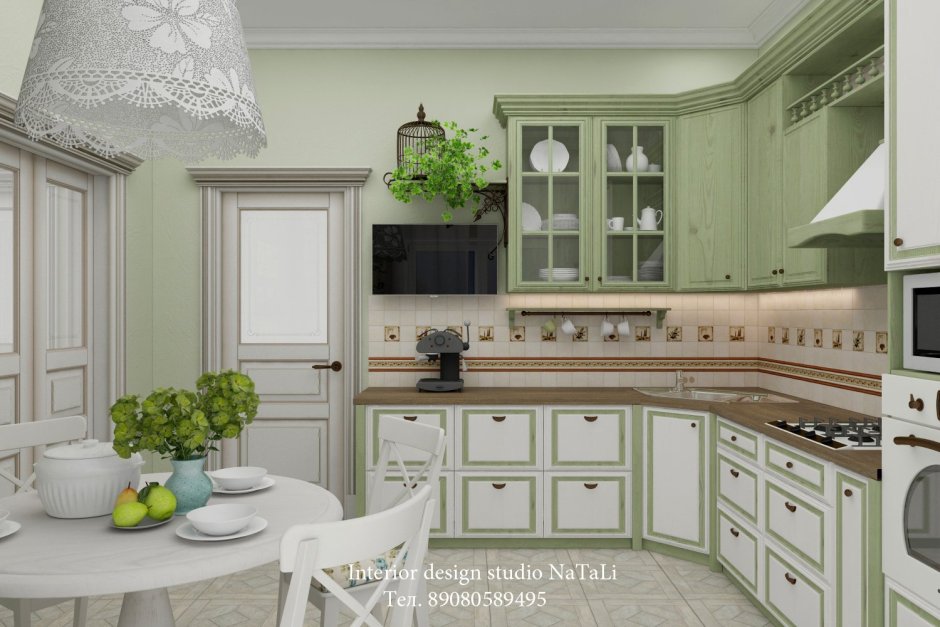 Кухня в стиле Прованс фисташкового цвета