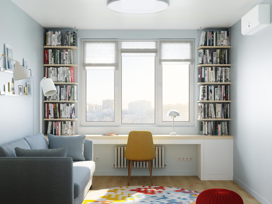 Спальня с рабочим местом у окна