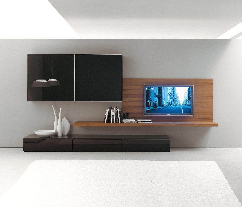 Подвесная тумба под телевизор в современном стиле в гостиную