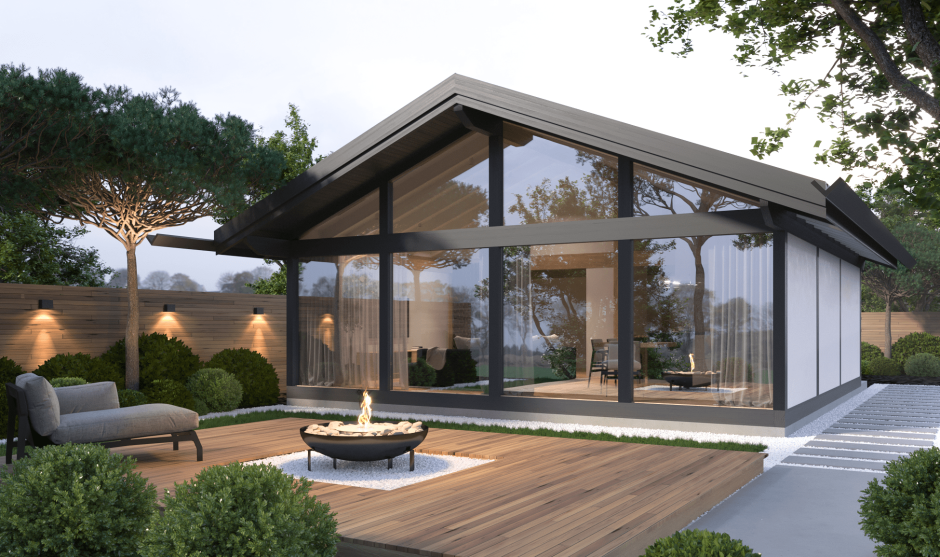 Дачный домик с панорамными окнами