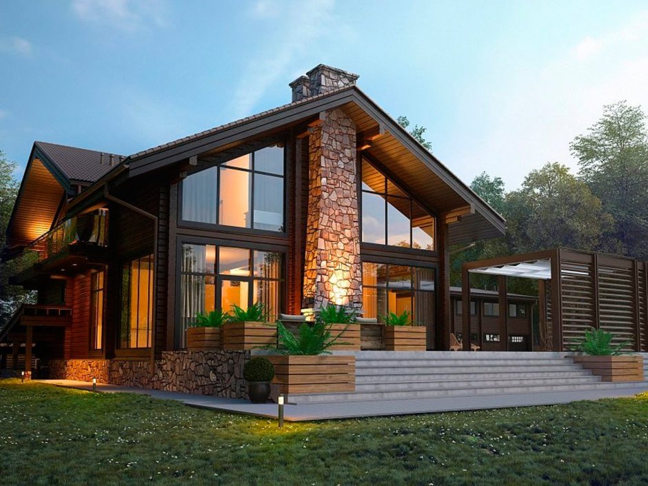 Дом с односкатной крышей в стиле лофт