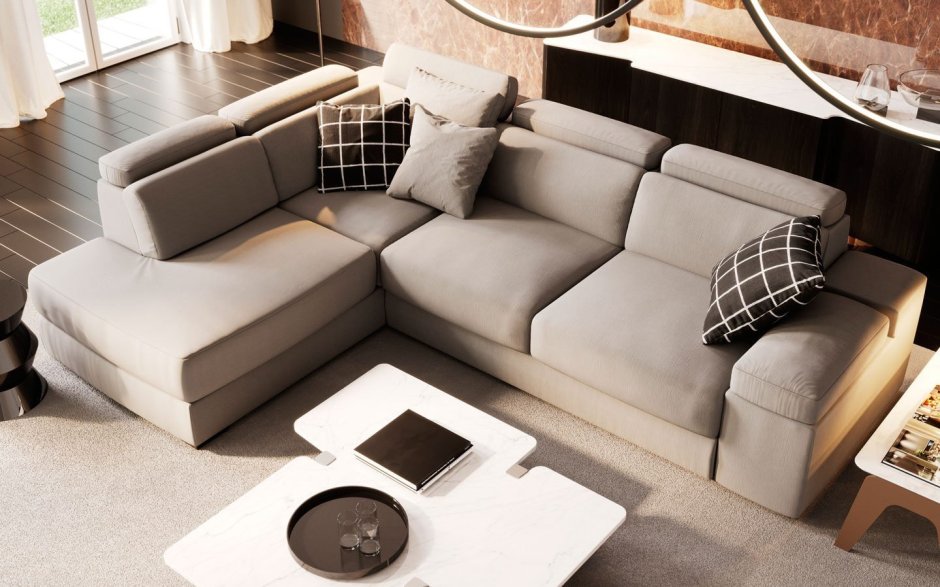 Угловой диван Рона с оттоманкой (Lugano 01+nice Grey/Орегон 16)