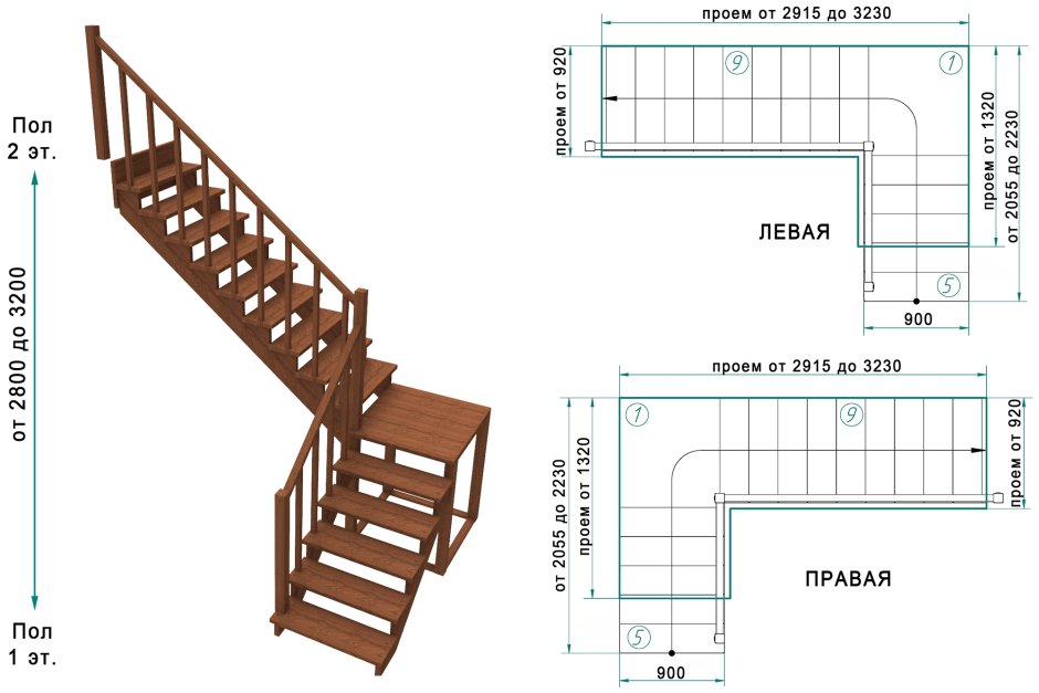 Лестница на второй этаж забежная