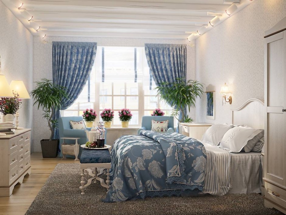 Спальня в стиле Прованс в голубых тонах