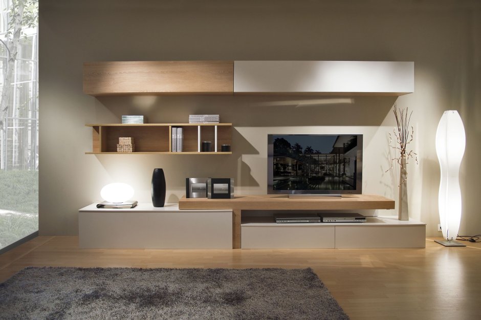 Подвесная стенка с рабочим местом в гостиную