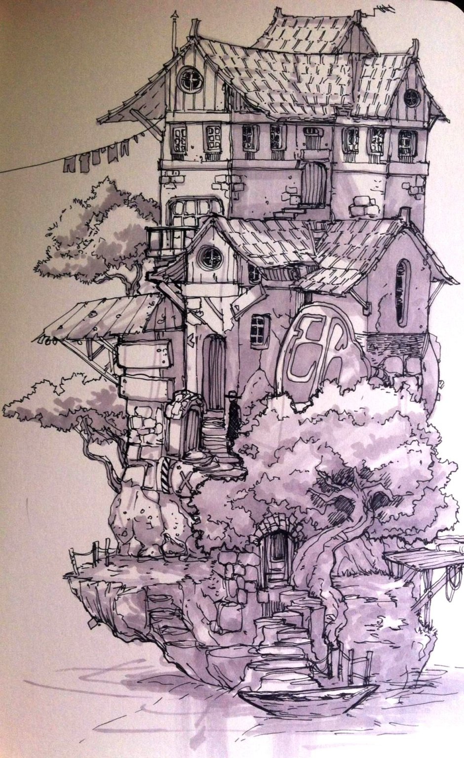 Рисунок здания карандашом