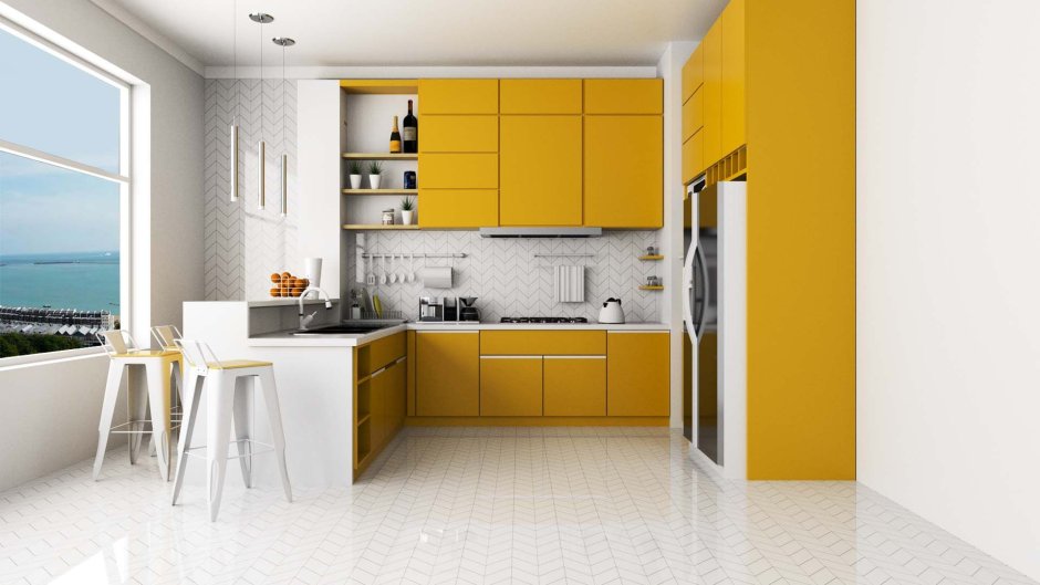 Желтый пол на кухне