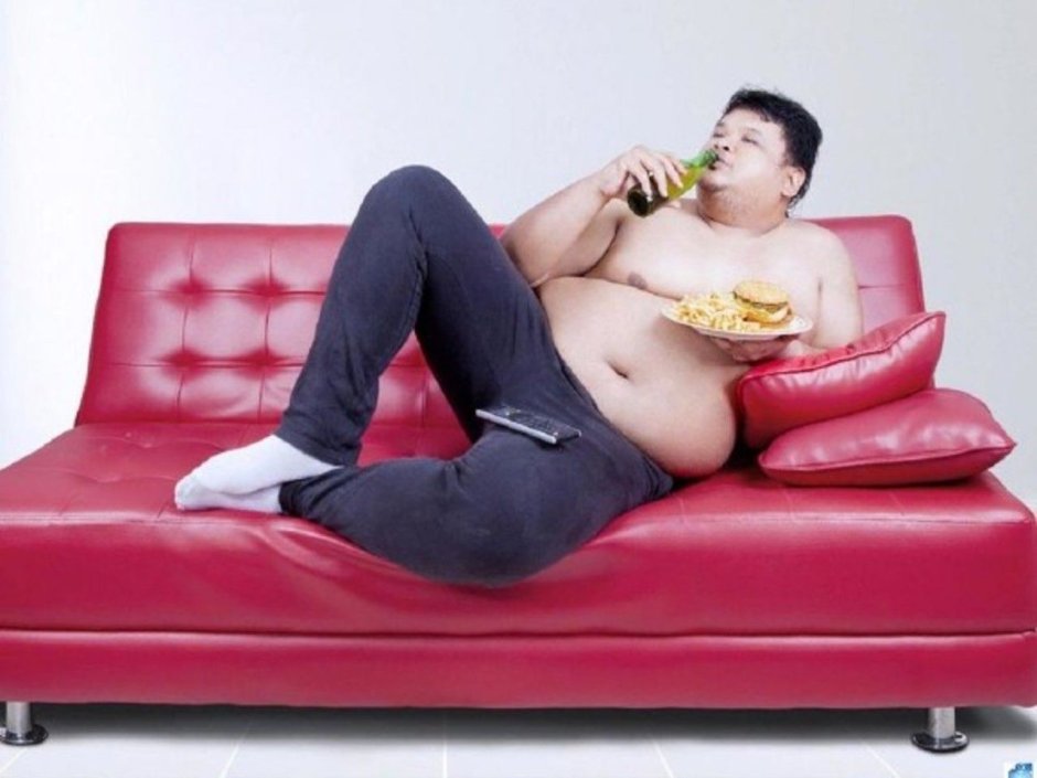 Жирный человек на диване