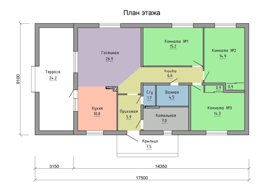 Одноэтажный дом из блоков с террасой