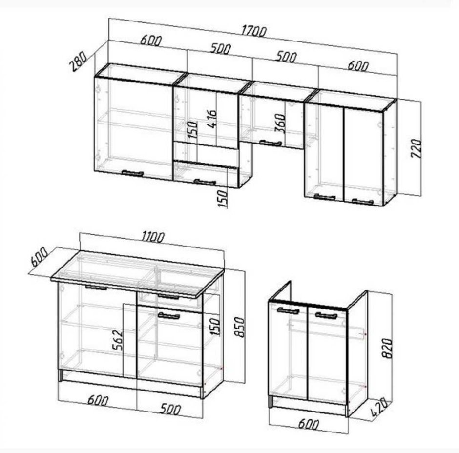 Стандартные Размеры навесных кухонных шкафов