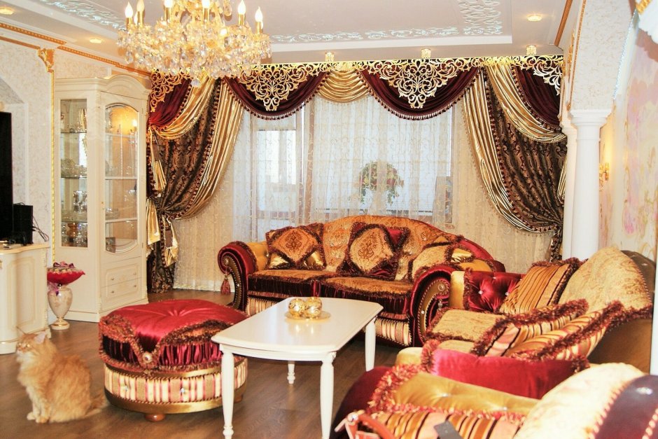 Красные шторы в интерьере