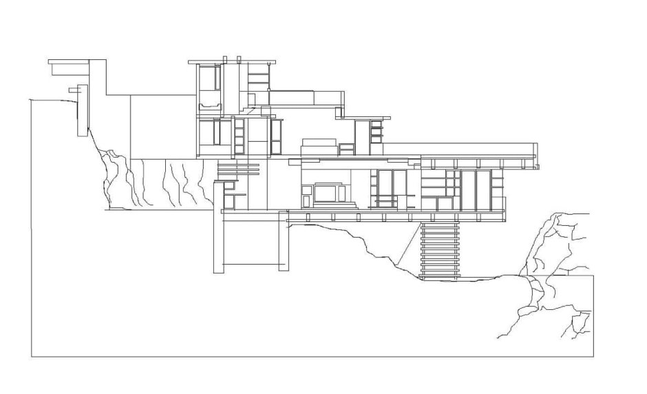 Дом над водопадом Фрэнк Ллойд Райт фасад