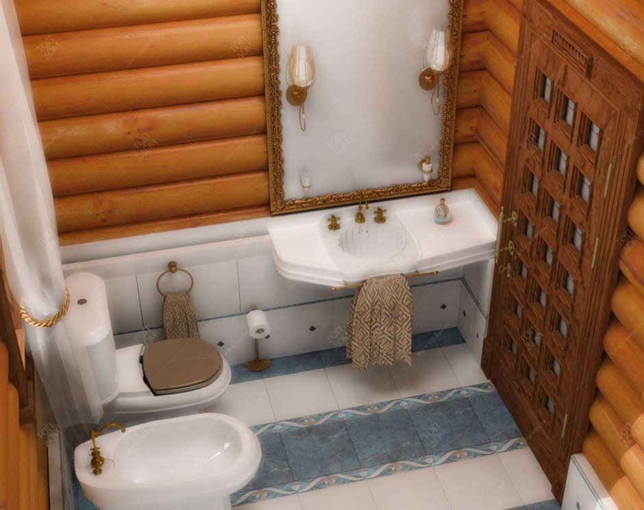 Туалет и душ в деревянном доме