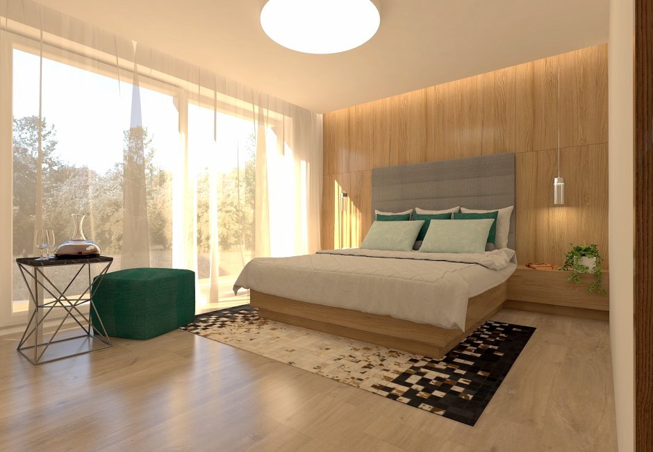 Спальня зеленая и древесная