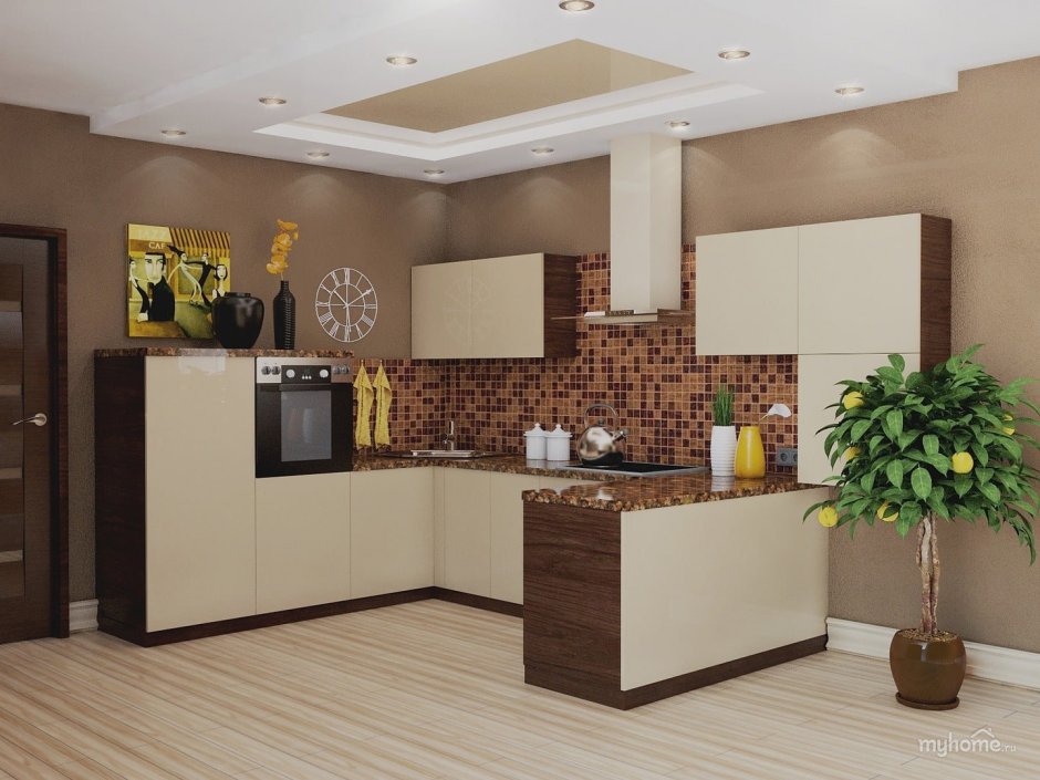 Цвет стен на кухне с коричневым гарнитуром